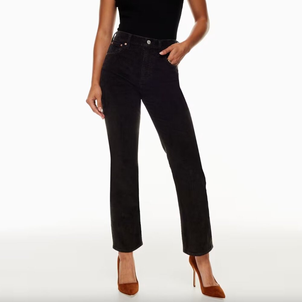 Denim Forum Arlo High Rise Straight Black Corduroy Jeans